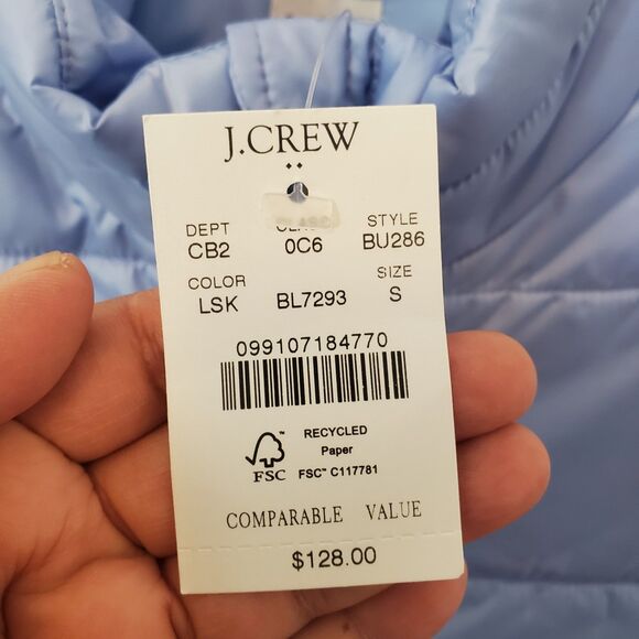 J. Crew Mountain Puffer Vest Sz S Full Zip Baby Blue Pockets $128 BU286 - Picture 7 of 16